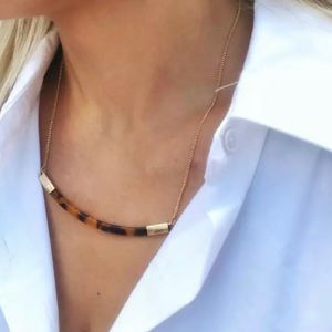 Tortoise Smile Bar Pendant Necklace Gold Tone Link